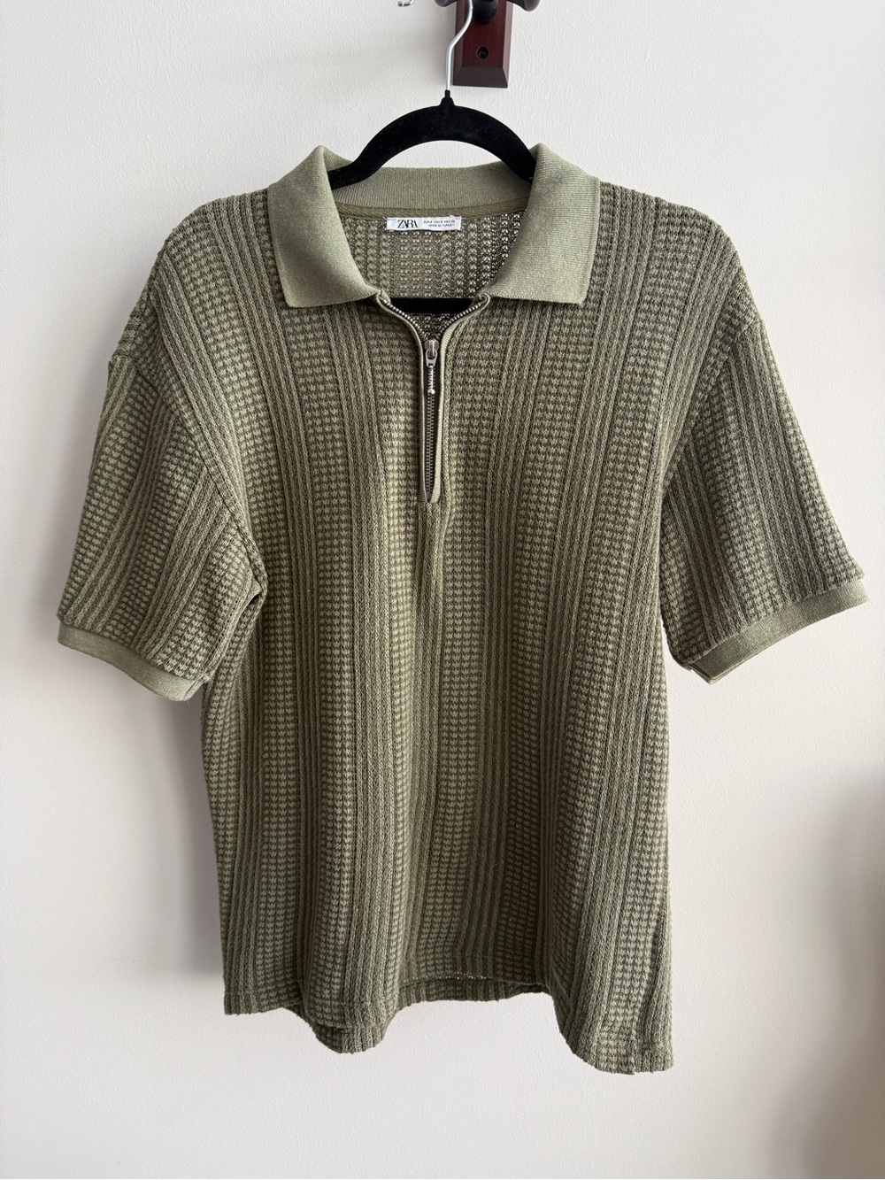 Zara Olive Knit Polo Zip-Up Sweater